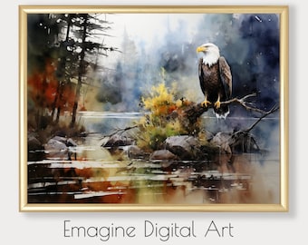 PRINTABLE ART | Bald Eagle Painting | Country Wall Art | Nature Wall Decor | Digital Art to Instantly Download, Print and Frame | WL-28