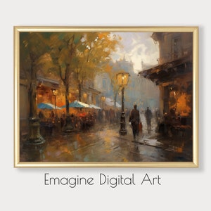 PRINTABLE ART | Evening Paris Street Scene | Impressionist Wall Decor | European Artwork | Digital Art to Download, Print, & Frame | PL-12