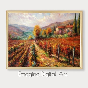 PRINTABLE ART | Tuscany Vineyard Impressionist Landscape Painting | Country Wall Decor | Digital Art to Download, Print, and Frame | LS-41