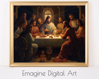 PRINTABLE ART |  Painting of the Last Supper with Jesus Christ and Twelve Apostles | Instantly Download, Print, and Frame | RE-01