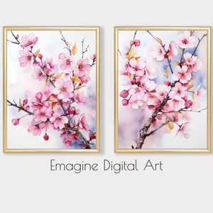 PRINTABLE ART | Set of 2 | Pink Cherry Blossoms Paintings | Floral Wall Decor | Digital Art to Download, Print, and Frame | FL-22