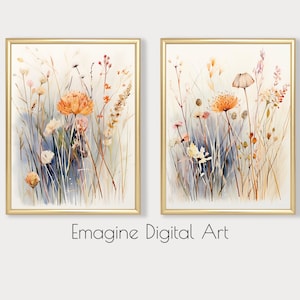 PRINTABLE ART | Set of 2 | Seed Head Flowers Watercolor Paintings  | Floral Wall Decor | Digital Art to Download, Print, and Frame | FL-19