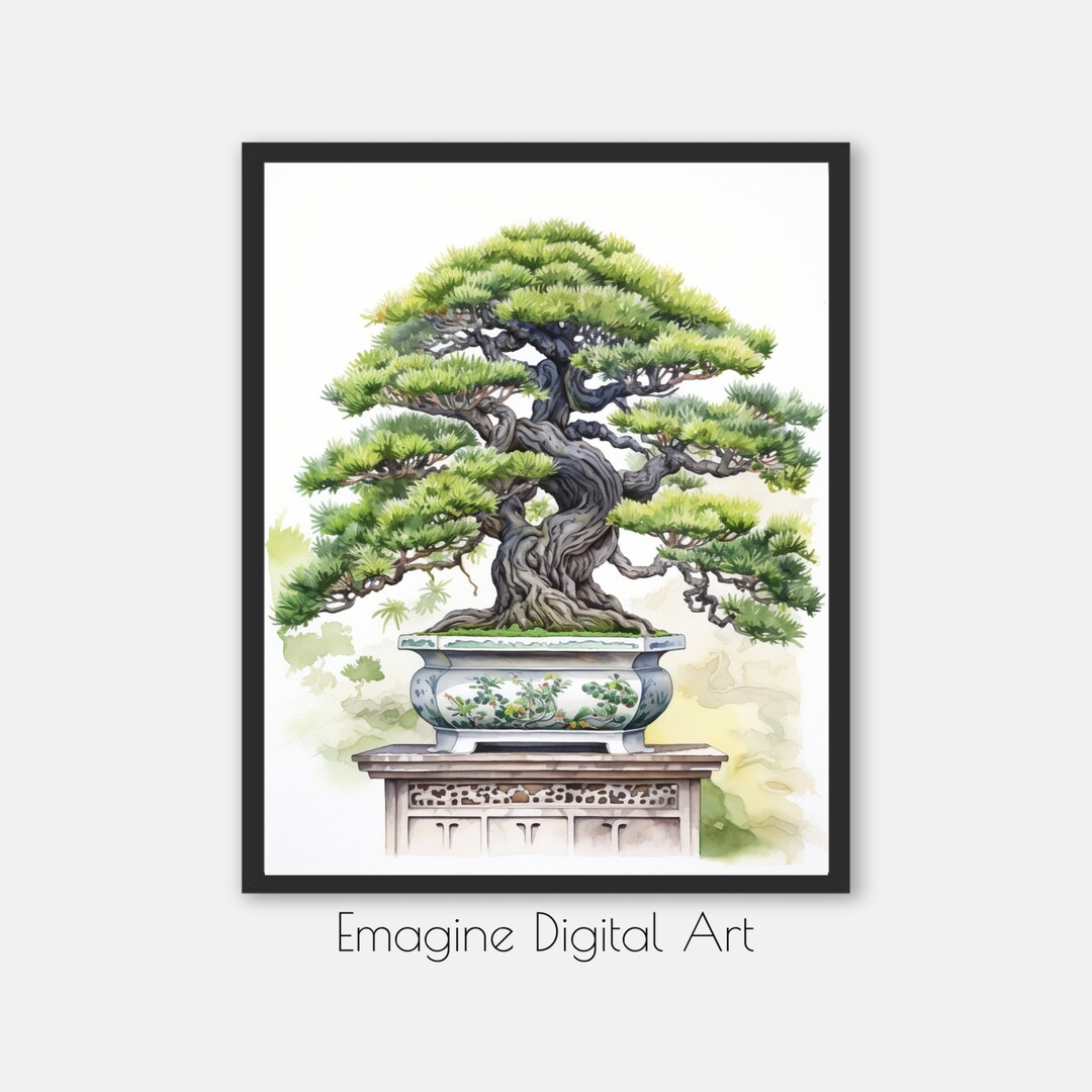PRINTABLE ART Bonsai Tree Watercolor Painting Botanical Etsy