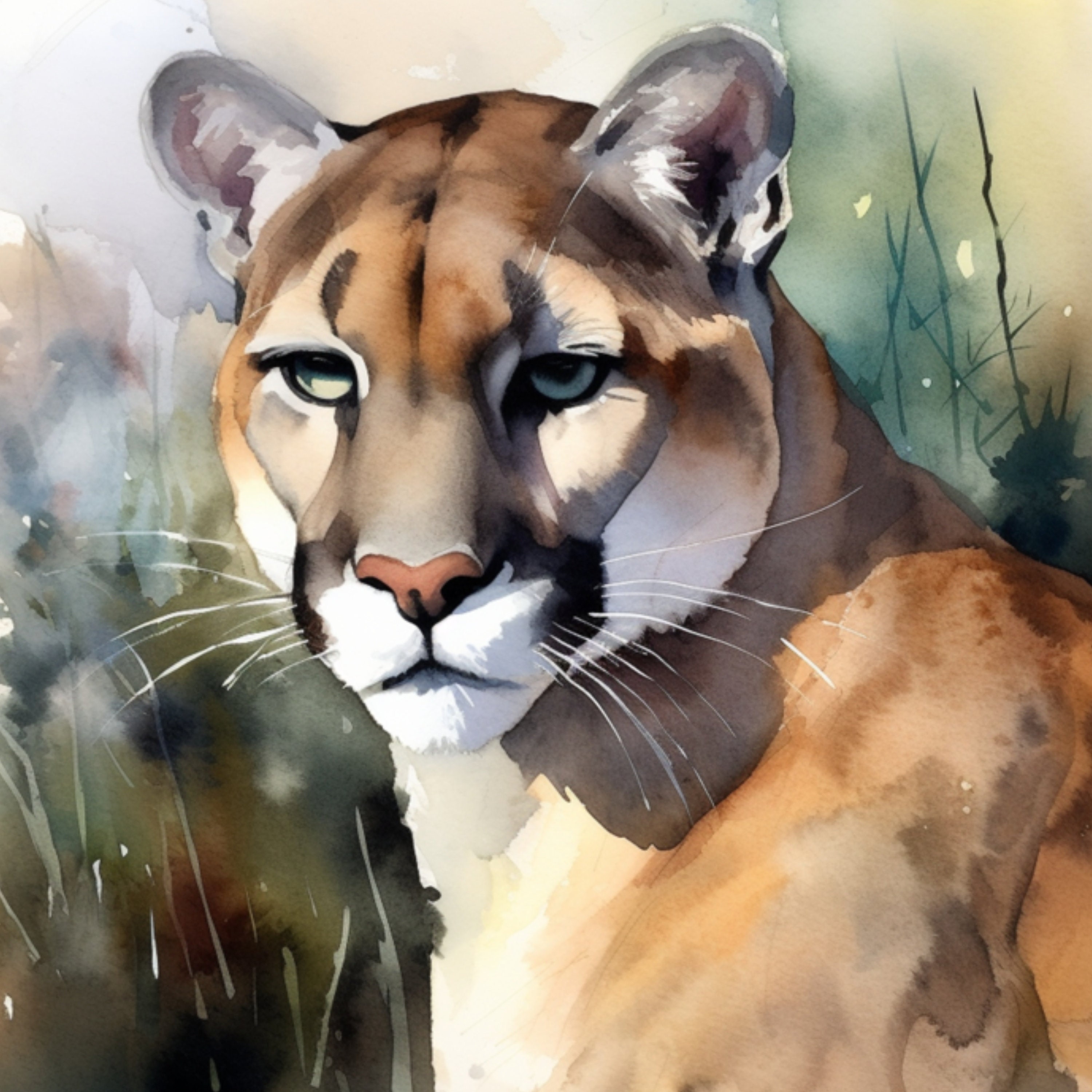 PRINTABLE ART | Mountain Lion Painting | Wildlife Wall Decor | Nature ...