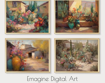 Southwest Desert Art Prints | Pottery, Cacti Set of 4 (Digital Download)
