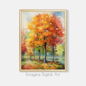 PRINTABLE ART | Sugar Maple Trees in Autumn Watercolor Painting | Fall Leaves | Digital Art to Instantly Download, Print, and Frame | LS-68
