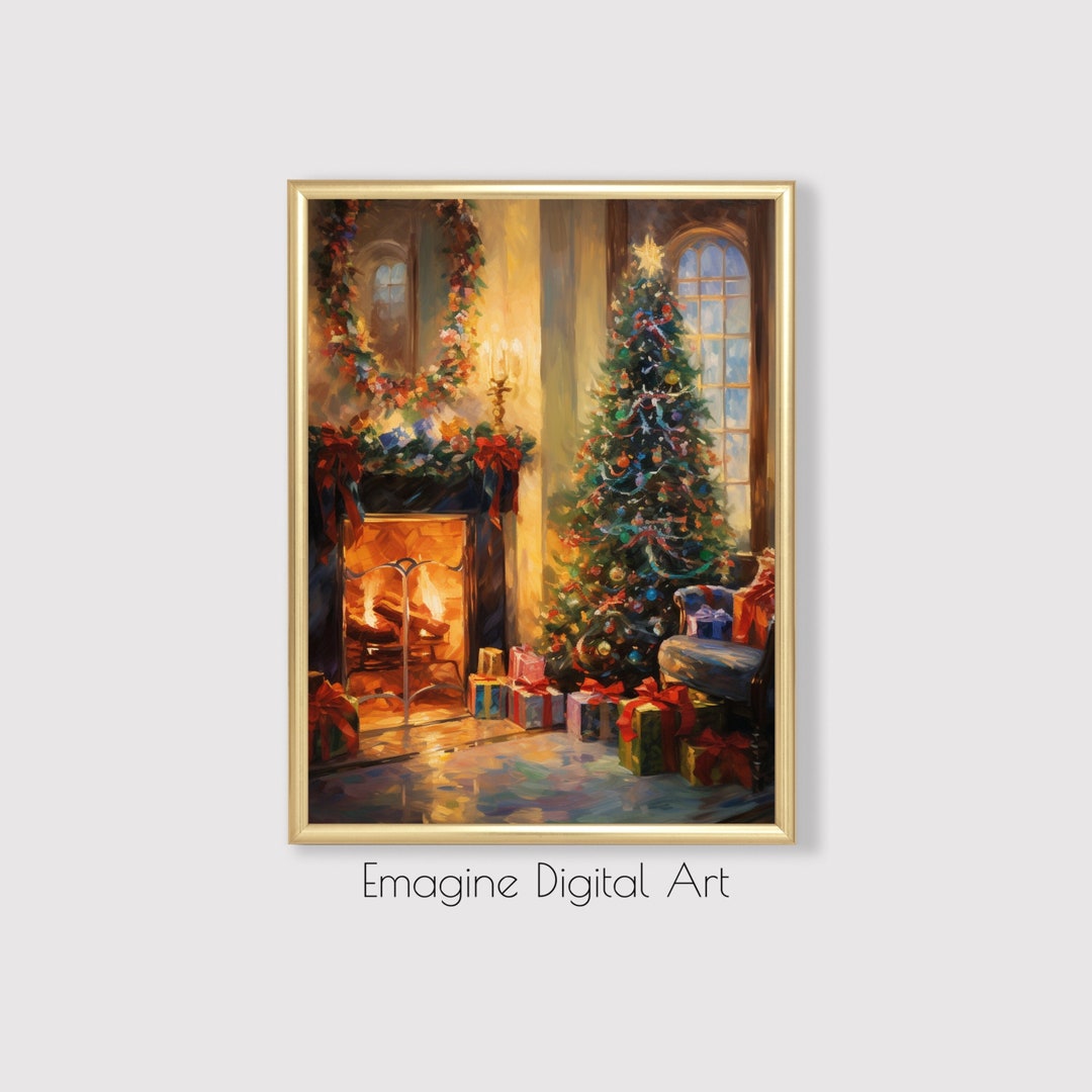 PRINTABLE ART | Cheerful Christmas Tree and Fireplace Scene | Christmas ...