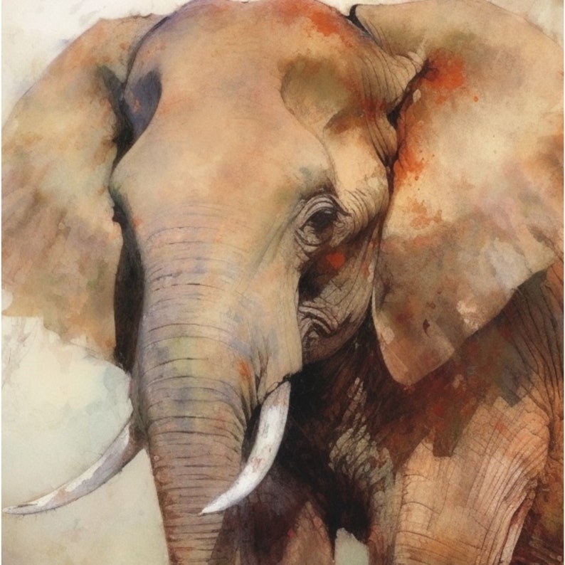 PRINTABLE ART Mother and Baby Elephant Painting African Wildlife Wall ...