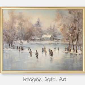 PRINTABLE ART | Ice Skaters on Country Lake | Vintage Art | Winter Wall Decor | Digital Art to Instantly Download, Print, & Frame | LS-63