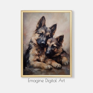 German Shepherd Puppies Art Print | Cuddling Dogs, Pet Wall Decor (Digital Download)