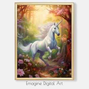 PRINTABLE ART | Unicorn in Enchanted Forest | Fantasy Wall Decor | Digital Art to Instantly Download, Print and Frame | WL-42