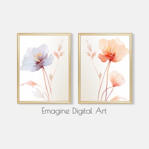 PRINTABLE ART | Set of 2 | Pastel Flowers Paintings | Floral Wall Decor | Digital Art to Instantly Download, Print, and Frame | FL-29
