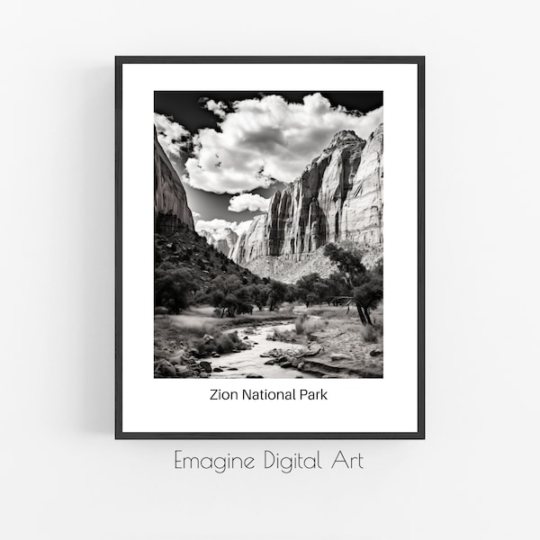 PRINTABLE ART | Zion National Park Photograph | Black & White Wall Decor | Digital Art to Instantly Download, Print and Frame | BW-11