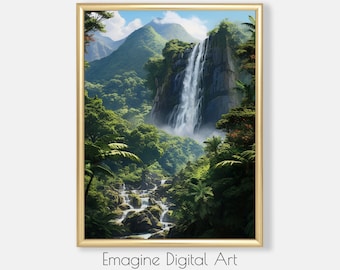 Hawaiian Waterfall Photo Print | Lush Tropical Landscape (Digital Download)