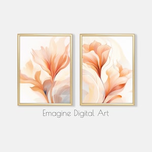 PRINTABLE ART | Set of 2 | Pastel Orange Flowers Paintings | Floral Wall Decor | Digital Art to Instantly Download, Print and Frame | FL-32