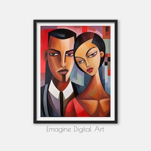 PRINTABLE ART | Cubist Black Art Painting of Elegant Couple | African-American Culture Art | Instantly Download, Print and Frame | BA-15