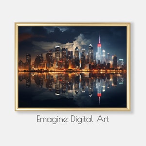 PRINTABLE ART | New York City Skyline at Night Photo | Urban Wall Decor | Digital Art to Instantly Download, Print, and Frame | PL-21