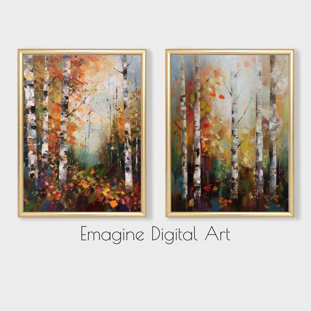 PRINTABLE ART | Set of 2 | Autumn Birch Forest Painting | Fall Season ...