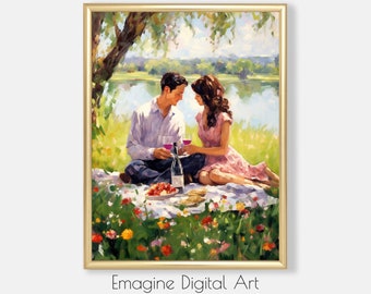 Impresión de pareja romántica en un picnic / Pintura impresionista (descarga digital)