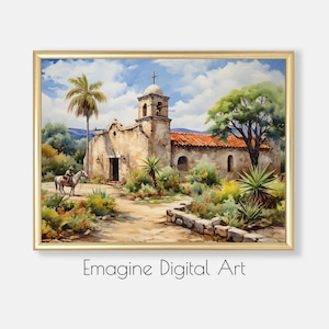 PRINTABLE ART | Mexican Hacienda Landscape Painting | Southwest Wall Decor | Digital Art to Instantly Download, Print, and Frame | SW-19