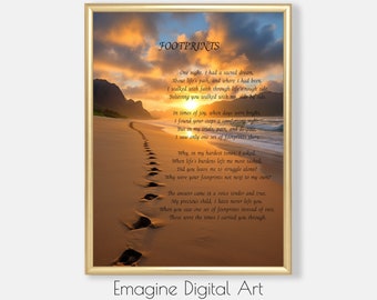 PRINTABLE ART | Footprints Religious Poem | Christian Art | Biblical Art | Digital Art to Instantly Download, Print and Frame | RE-16