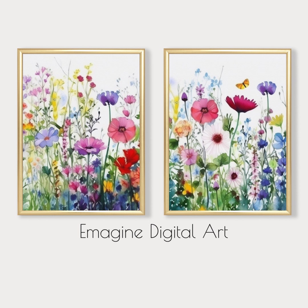 Watercolor Wildflower Garden Painting | Set of 2 Floral Prints (digital ...
