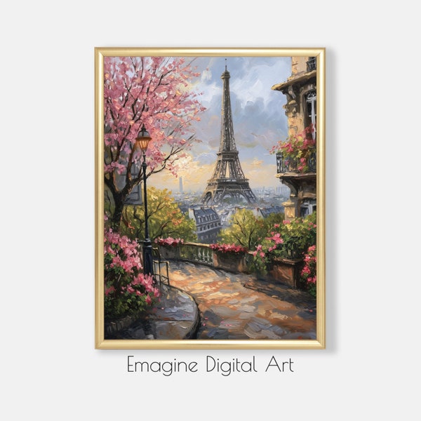 PRINTABLE ART | Springtime Paris Scene and Eiffel Tower | European Wall Decor | Digital Art to Instantly Download, Print, & Frame | PL-33