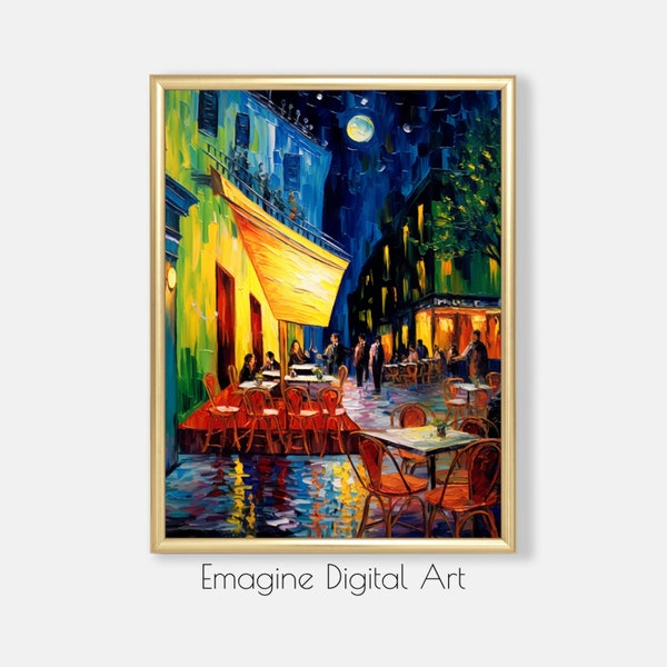 PRINTABLE ART | Parisian Cafe at Night Painting | Impressionist Wall Decor | Digital Art to Instantly Download, Print and Frame | PL-30