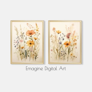 PRINTABLE ART | Set of 2 | Pastel Vintage Flower Watercolor Paintings | Floral Wall Decor | Digital Art to Download, Print and Frame | FL-33