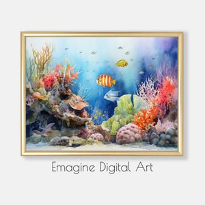 PRINTABLE ART | Coral Reef Tropical Fish Watercolor Painting | Tropical Wall Decor | Digital Art to Download, Print, and Frame | TR-21