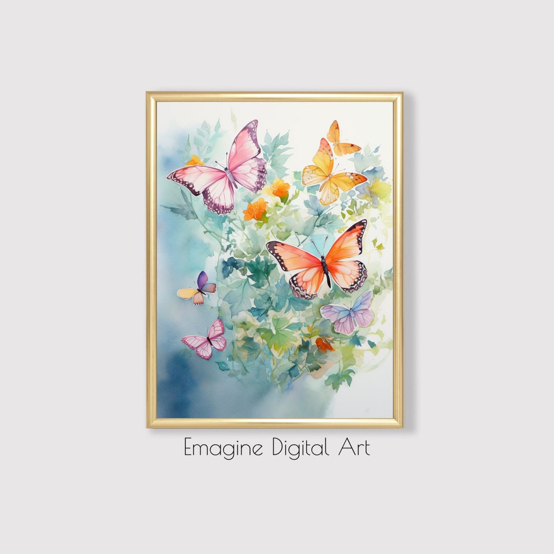 PRINTABLE ART | Pastel Butterflies Watercolor Painting | Floral Wall ...