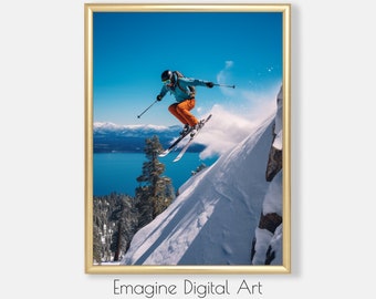 Lake Tahoe Skier Photograph | Mountain Sports Art (Digital Download)