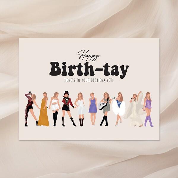 Taylor Swift Geburtstagskarte, Happy Birthday Postkarte, Geschenk für Swiftie The Eras Tour – Auf zu Ihrer bisher besten Ära!