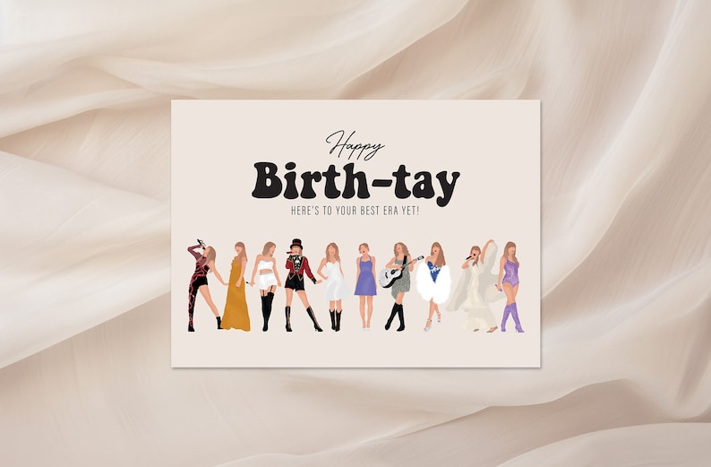 Taylor Swift Birthday Card, Happy Birthday Postcard, Gift for Swiftie The Eras Tour Here's to your best era yet image 1