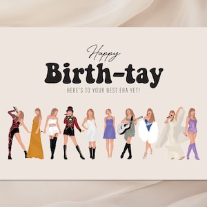 Taylor Swift Birthday Card, Happy Birthday Postcard, Gift for Swiftie The Eras Tour Here's to your best era yet image 2