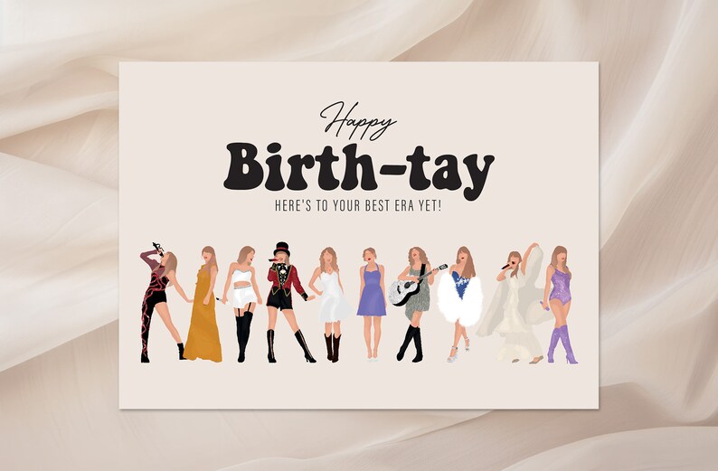 Taylor Swift Birthday Card, Happy Birthday Postcard, Gift for Swiftie The Eras Tour Here's to your best era yet image 2