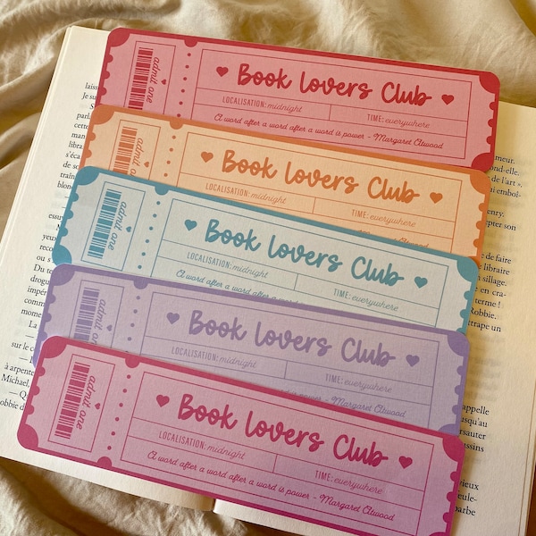 Collection de marque-pages Book Lovers Club - Marque-page ticket - Cadeau pour les lecteurs