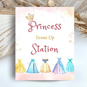 Cartello "Princess Dress Up", decorazioni personalizzate per feste per bambini, gioco di travestimenti da principessa, cartello per compleanno, decorazioni per stazione di travestimenti con download immediato, BPR02