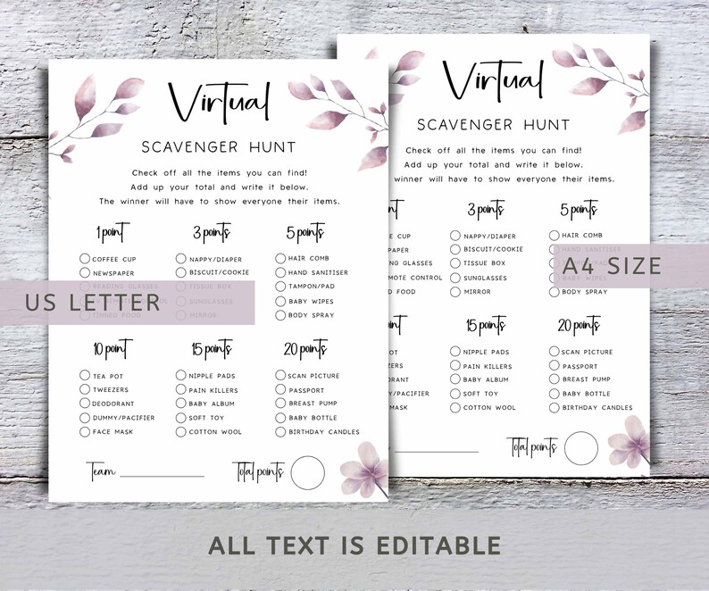 Baby Shower Scavenger Hunt Virtual, Editable Template, Printable, PDF ...