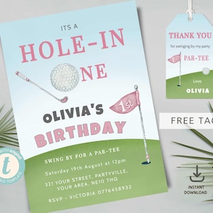 Hole in One First Birthday Invitation, Golf First Birthday Invitation, Editable Template, Printable Birthday Invite, 1st Golf Par-tee, GLF02