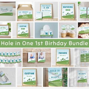 Hole In One Birthday Bundle, Golf Party Pack, Editable First Birthday Invite, Digital Download Decor, Hole in One, GLF01
