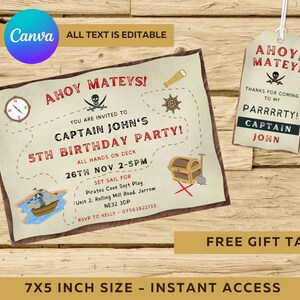Kids Invitation Birthday Treasure Map, Pirate Theme Birthday Invitation, Free Thank You Tag, Ahoy Matey, Pirate Treasure Map, AH10