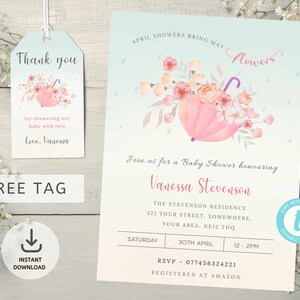Baby Shower Invitation April Showers, April Showers Bring May Flowers, Umbrella Baby Shower, Instant Download, Editable Invitation, ASBS01