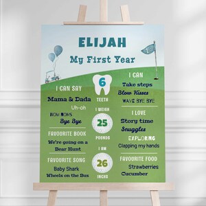 First Birthday Milestone Sign, Golf Boy Printable Photo Board, 1st Birthday Stats, Digital Download Template, Editable Birthday Sign, GLF01