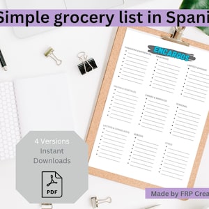 Grocery List, Lista de compras en espanol, Grocery planning, Encargos, Grocery list in Spanish, Simple grocery list, Printable grocery list