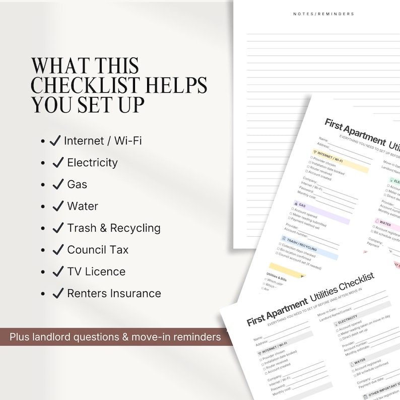 Utilities Checklist Table First Apartment Utilities Checklist, New Apartment Setup Guide, Moving ...