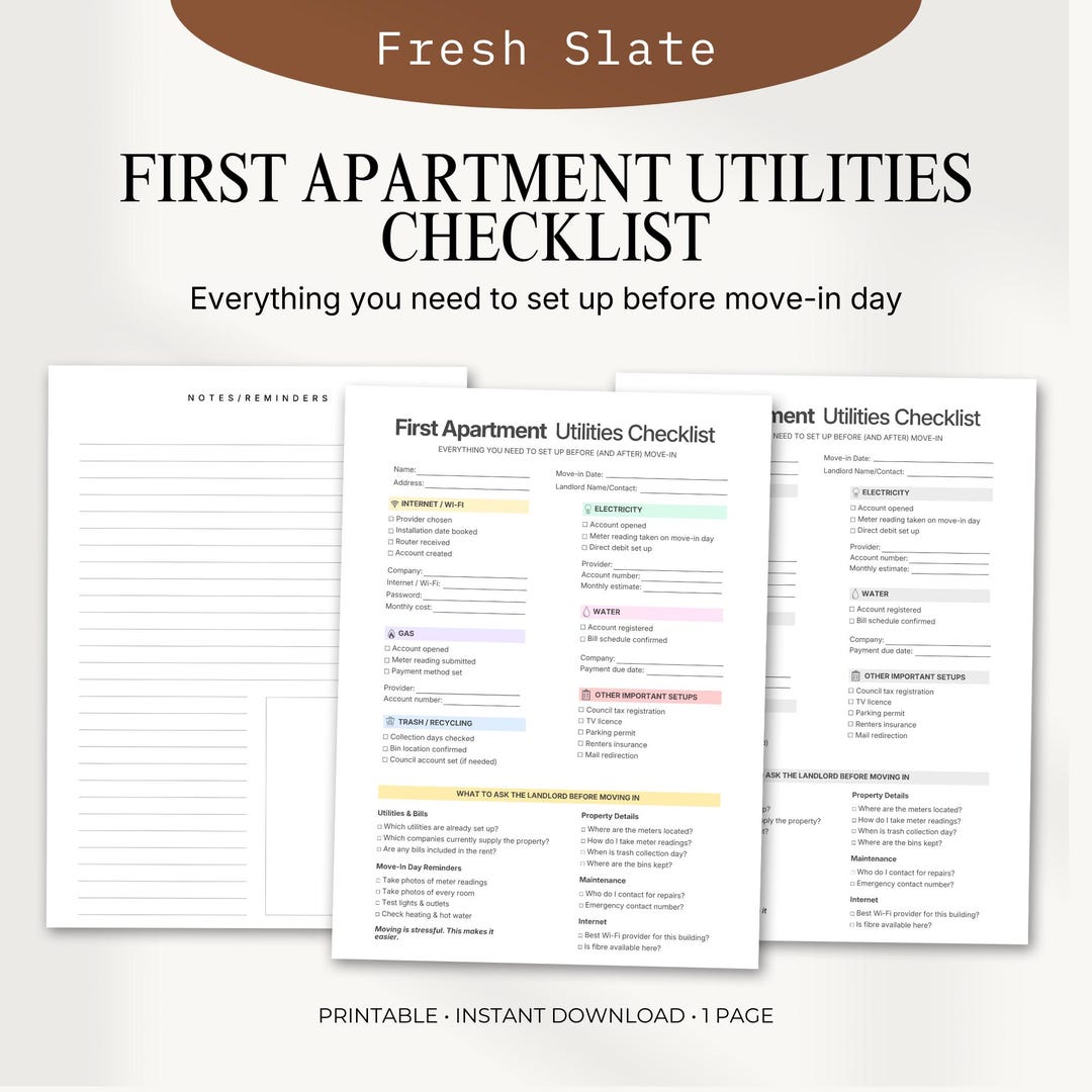 Utilities Checklist Table First Apartment Utilities Checklist, New Apartment Setup Guide, Moving ...