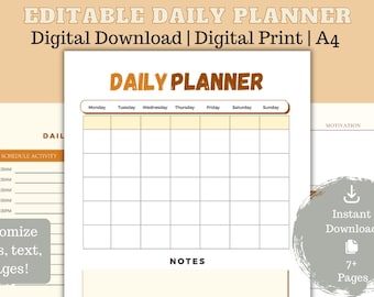 Daily Planner Printable, Hourly Planner, Work Day Schedule, Daily Routine and Habits