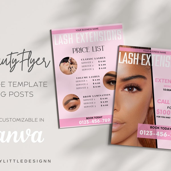 Eyelash Extensions Leaflet Template, Lash Service Brochure, Editable Lash Tech Booklet, Beauty Salon Template, Beauty Flyer Brand Awareness