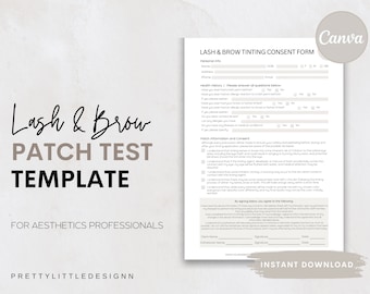 Eyelash Extension Adhesive Patch Test Consent Form, Tint Patch Test Consent Form, Esthetician Consent Form, Beauty Salon Form